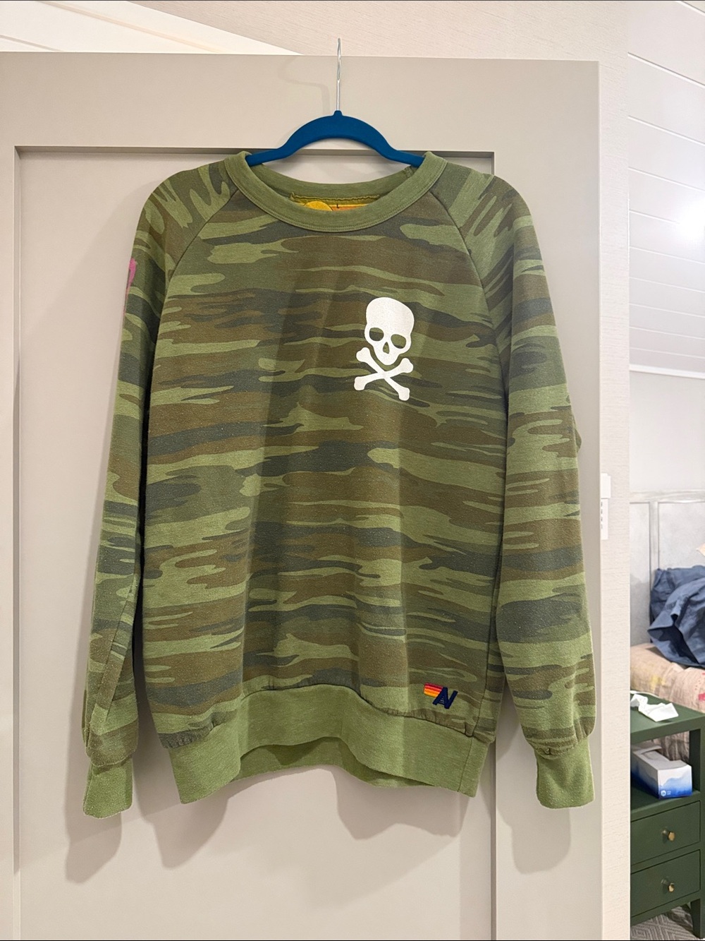 Aviator Nation Olive Green Camo Skull Crewneck